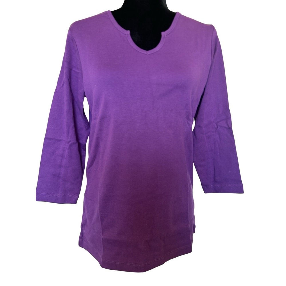 NWT Norm Thompson Purple 3/4 Sleeve Notched Neckline Top Size Small